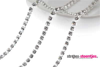 Strassketting 3 mm (SS12) Crystal - Silver Cup
