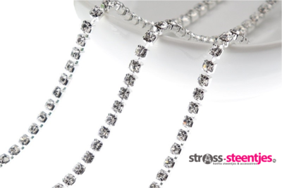 Strassketting 3 mm (SS12) Crystal - Silver Cup (per meter)