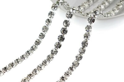 Strassketting 6,5 mm (SS28) Crystal - Silver Cup (per meter)