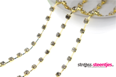 Strassketting 4 mm (SS16) Crystal - Gold Cup (per meter)