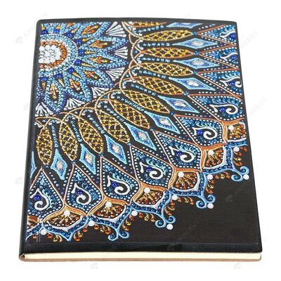 Diamond Painting Notitieboekje- Mandala blauw-geel