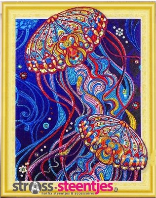 Diamond Painting pakket - Kleurrijke Kwallen met speciale vormstenen 40x50 cm (Special)