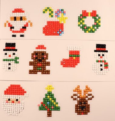 Diamond Painting Stickers - Set Kerstfiguurtjes (o.a. rendiertje) - 10 stuks