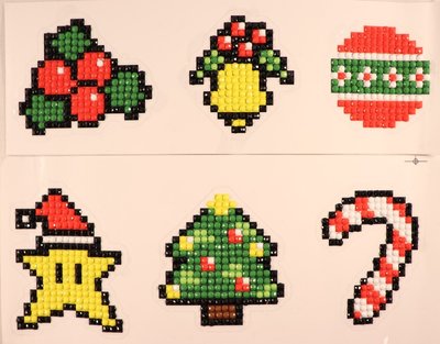 Diamond Painting Stickers - Set Kerstfiguurtjes (o.a. zuurstokje) - 6 stuks