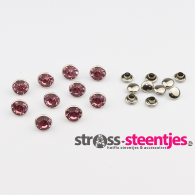 Studs met Strass (glas) - Silver cup 8 mm Light Rose SS34