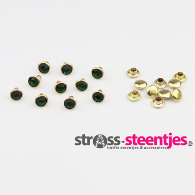 Studs met Strass (glas) - Gold cup 6 mm Emerald SS18 (per 36 stuks)