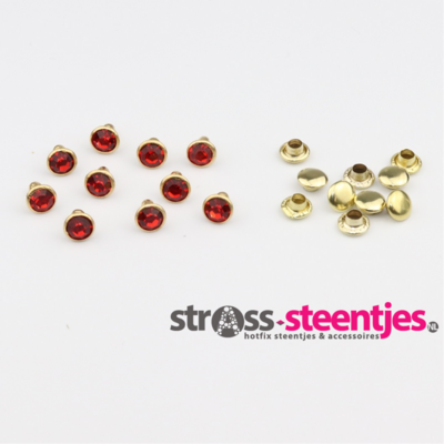 Studs met Strass (glas) - Gold cup 6 mm Light Siam SS18