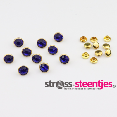 Studs met Strass (glas) - Gold cup 8 mm Cobalt SS34