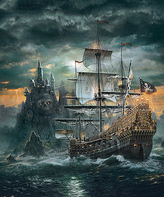 Diamond Painting pakket -  Oud piratenschip op een woeste zee 60x70 cm (full)