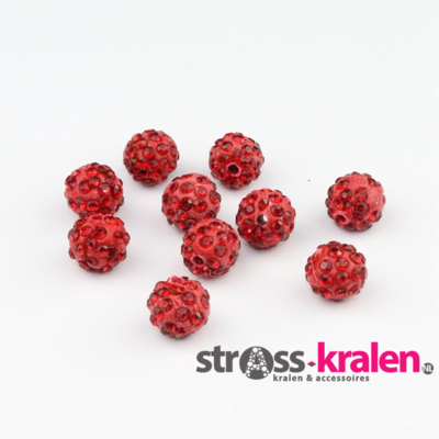 Shamballa kralen - 8 mm - Rood met Light Siam (gatmaat 2mm) SHA8005