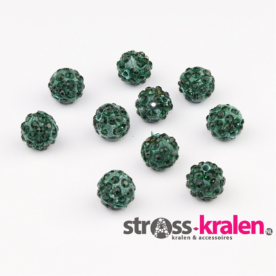 Shamballa kralen (8 mm) Donker groen met Emerald gatmaat 2mm (5 stuks) SHA8011