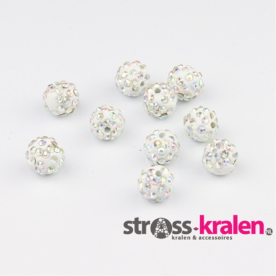 Shamballa kralen (10 mm) Wit met Crystal AB gatmaat 2mm (5 stuks) SHA10014