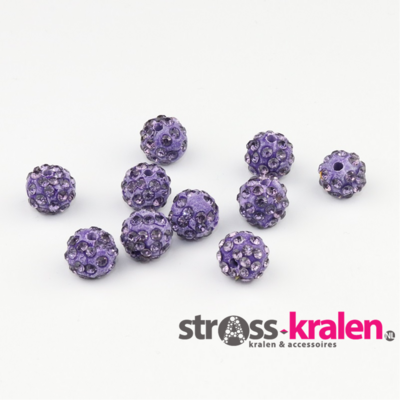 Shamballa kralen (10 mm) Paars met Tanzanite gatmaat 2mm (5 stuks) SHA10016