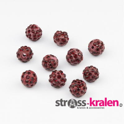 Shamballa kralen (6 mm) Donker rood met Siam gatmaat 2mm (5 stuks) SHA6017