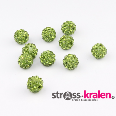 Shamballa kralen (6 mm) Groen met Olivine gatmaat 2mm (5 stuks) SHA6021