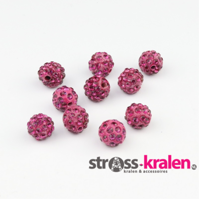 Shamballa kralen - 6 mm - Donker roze met Fuchsia (gatmaat 2mm) SHA6025