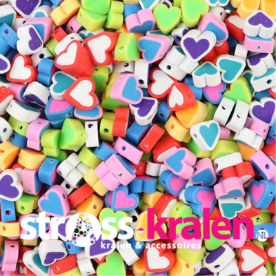 Polymeer kralen Hartjes met Gekleurd Hart Multi Color 10x10x4,5mm (50 stuks) PMF013