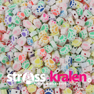 Polymeer kralen Hondenpootjes Wit Multi Color 8x10x4,5mm (50 stuks) PMF017