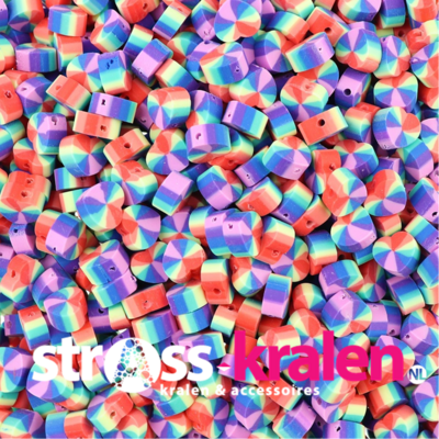 Polymeer kralen Hartjes Regenboog Spiraal 9x9x4,5mm (50 stuks) PMF024