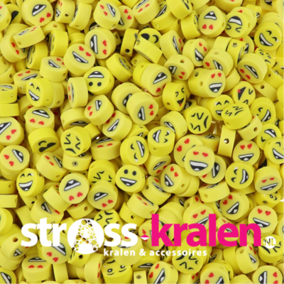 Polymeer kralen Smiley Emoji 9x9x4,5mm geel (50 stuks) PMF025