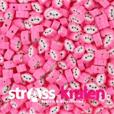 Polymeer kralen Wolkjes Roze en Wit 5x10x4,5mm (50 stuks) PMF030