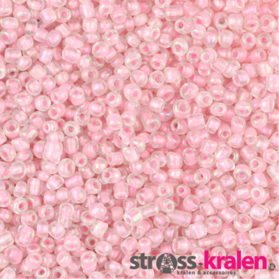 Rocailles kralen (2 mm) Transparant met roze kern (20 gram) ROC2007