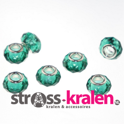 Murano style facet kralen (14 mm) Emerald (5 stuks) gatmaat 5 mm