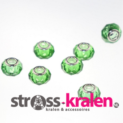 Murano style facet kralen (14 mm) Peridot (5 stuks) gatmaat 5 mm