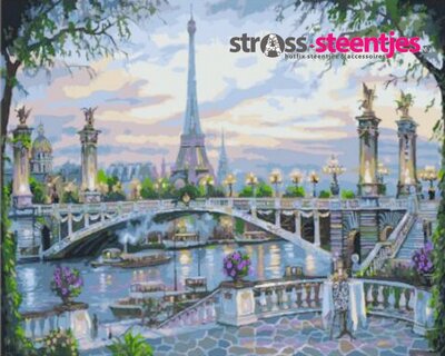 Diamond Painting pakket - Eiffeltoren achter de Seine met brug 30x40 cm (full)