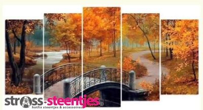 Diamond Painting pakket - Herfstbos 5 luik 2x20x40, 2x20x45, 1x20x55 cm (full)