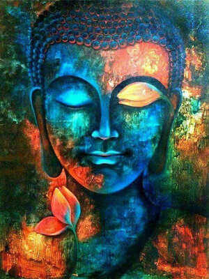 Diamond Painting pakket -  Buddha gezicht met allerlei kleuren 45x60 cm (full)