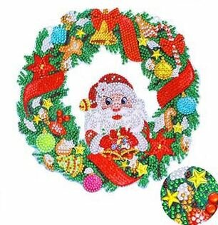 Diamond Painting Kersthanger - krans met kerstman 24x24 cm