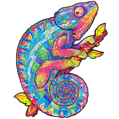 UNIDRAGON™ Puzzel Iridescent Chameleon / Iriserende Kameleon - 107 stukjes - Small 19x24cm - hout