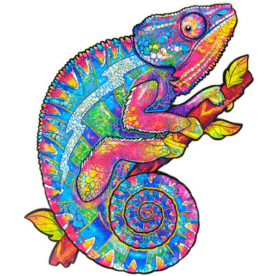 UNIDRAGON™ Puzzel Iridescent Chameleon / Iriserende Kameleon - 202 stukjes - Medium 26x33cm - hout