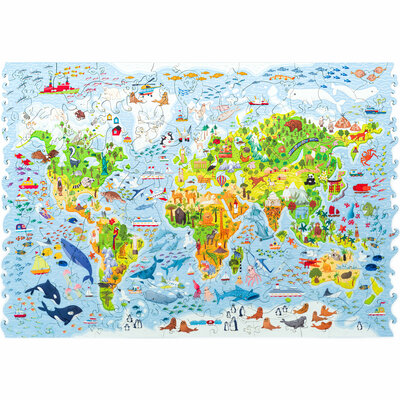 Puzzel Kids World Map / Kinderwereldkaart - 100 stukjes - One Size 43.1x29.7cm Unidragon™ - hout
