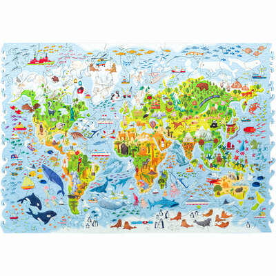 UNIDRAGON™ Puzzel Kids World Map / Kinderwereldkaart - 100 stukjes - One Size 43.1x29.7cm - hout