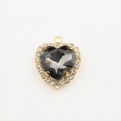 Bedel met facetgeslepen cabochon hart (glas) - Black Diamond