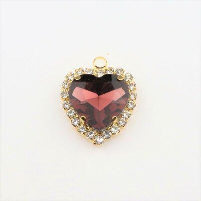 Bedel met facetgeslepen cabochon hart (glas) - Burgundy