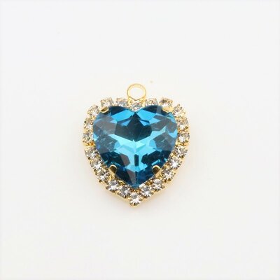 Bedel met facetgeslepen cabochon hart (glas) - Aquamarine