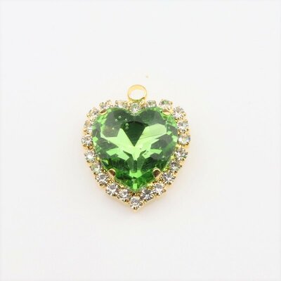 Bedel met facetgeslepen cabochon hart (glas) - Peridot