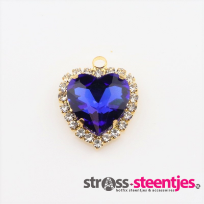 Bedel met facetgeslepen cabochon hart (glas) - Sapphire