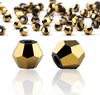 Facet kralen glas rondelle (konisch) 4 mm - Gold (per 144 stuks)