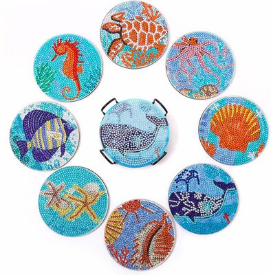 Diamond Painting Onderzetters set van 8 stuks -  Zeedieren