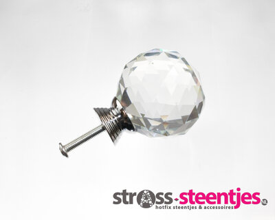 Deurknoppen 30 mm Zilveren voet Kleur Crystal