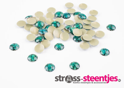 Hotfix Epoxy 8 mm Blauw met goudglans tijger motief (ca. 45 stuks)