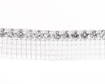 Metal Banding SS12 (3mm) Crystal - Silver Banding 1 rij met wit gaasband aan 1 kant (per meter)
