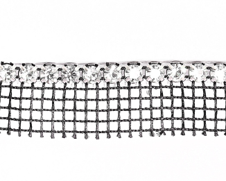Metal Banding Superior Glamour SS12 (3mm) Crystal - Silver Banding 1 rij met zwart gaasband aan 1 kant (per meter)