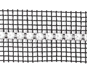 Metal Banding Superior Glamour SS16 (4mm) Crystal - Silver Banding 1 rij met zwart gaasband aan 2 kanten (per meter)