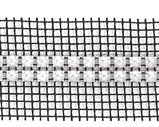 Metal Banding Superior Glamour SS16 (4mm) Crystal - Silver Banding 2 rijen met zwart gaasband aan 2 kanten (per meter)