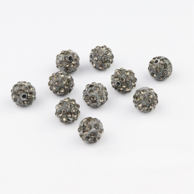 Shamballa kralen - 10 mm - Grijs met Black Diamond SHA10002